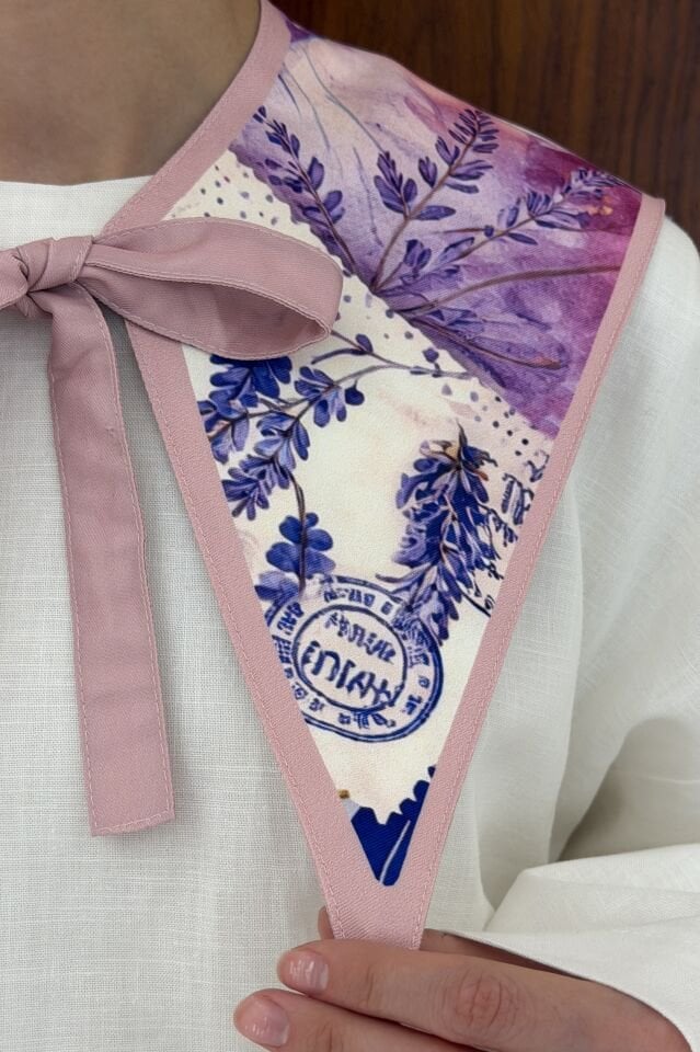 Toz Pembe Patchwork Desenli Muse Yaka