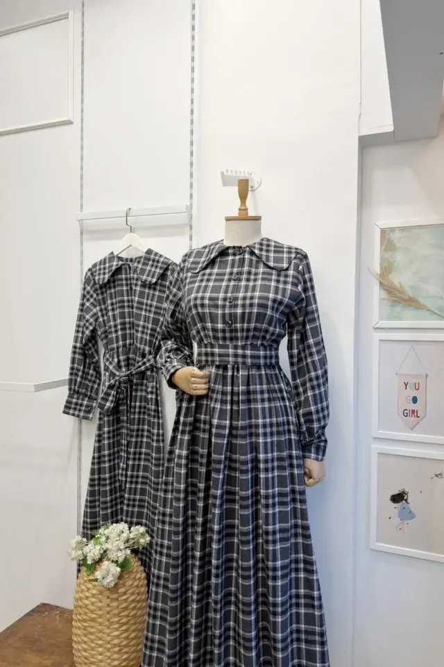 Antrasit Ekoseli Adeline Elbise