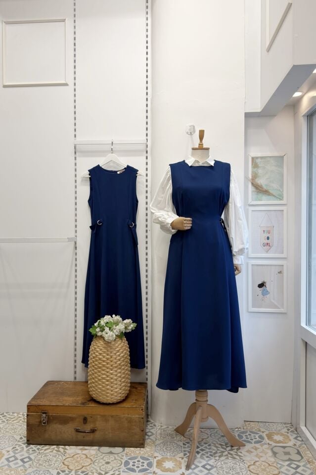 Gece Mavisi Bel Detaylı Lisse Jile