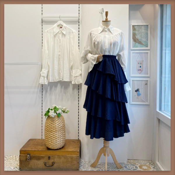 Lacivert Asimetrik Kat Kat Etek