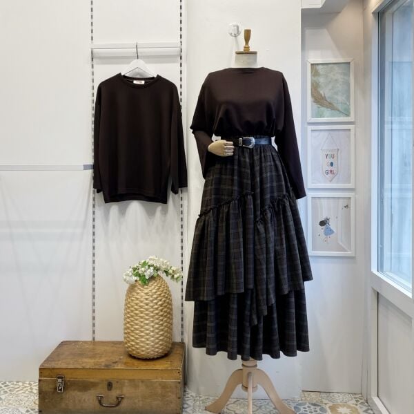 Kahverengi Ekose Desenli Ajouter Etek