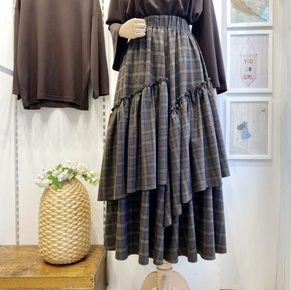 Kahverengi Ekose Desenli Ajouter Etek