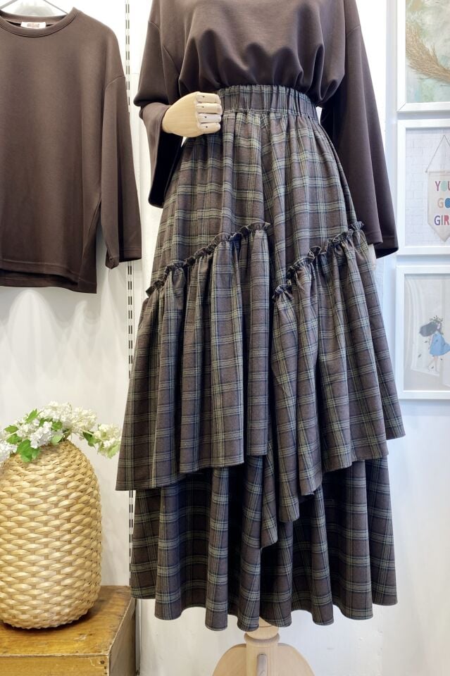 Acı Kahve Ekose Desenli Ajouter Etek