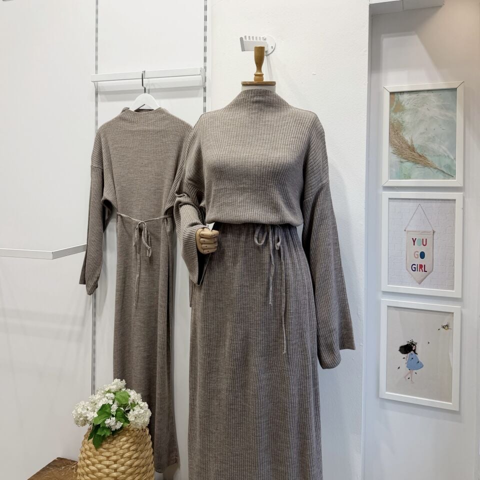 Koyu Vizon Basic Triko Elbise