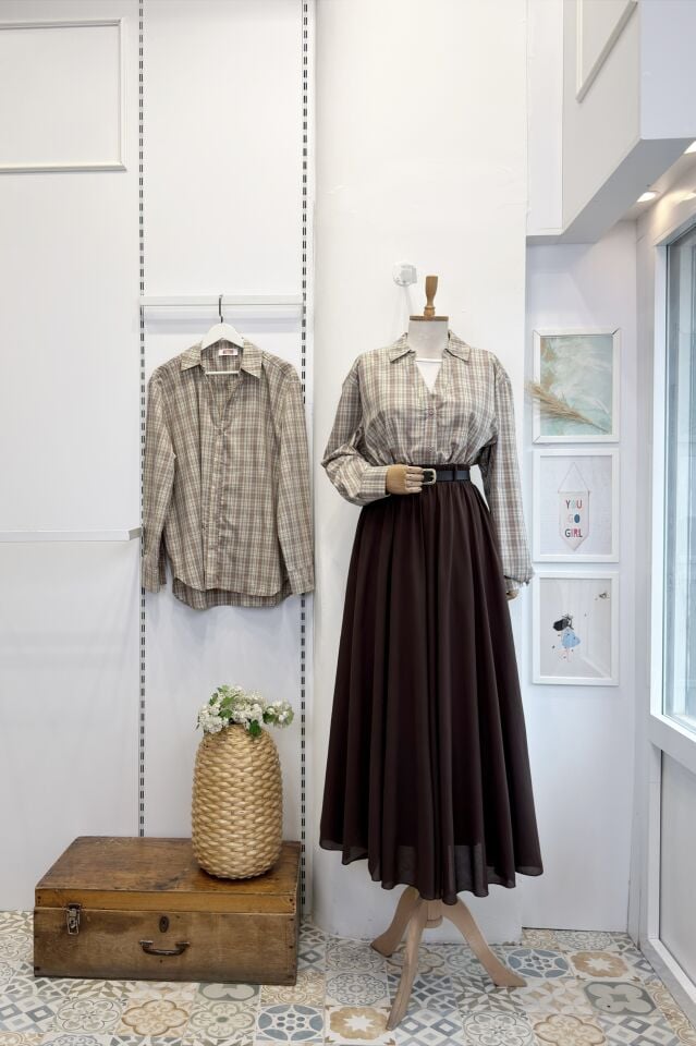 Ekose Desenli Vizon Poplin Tunik
