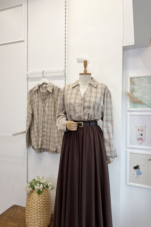 Ekose Desenli Vizon Poplin Tunik