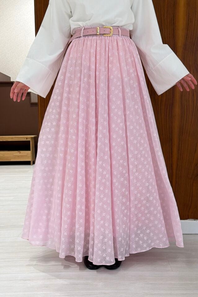 Pembe Çiçek Desenli Rossa Etek
