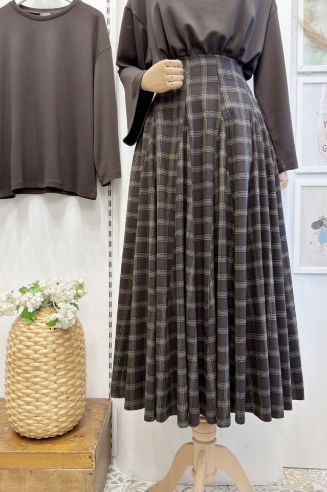 Yeşil Çizgili Ekoseli Melodie Etek