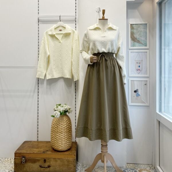 Ihlamur Yeşili Beli Lastikli Zeran Etek