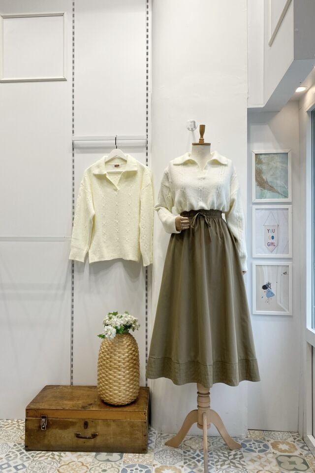 Ihlamur Yeşili Beli Lastikli Zeran Etek