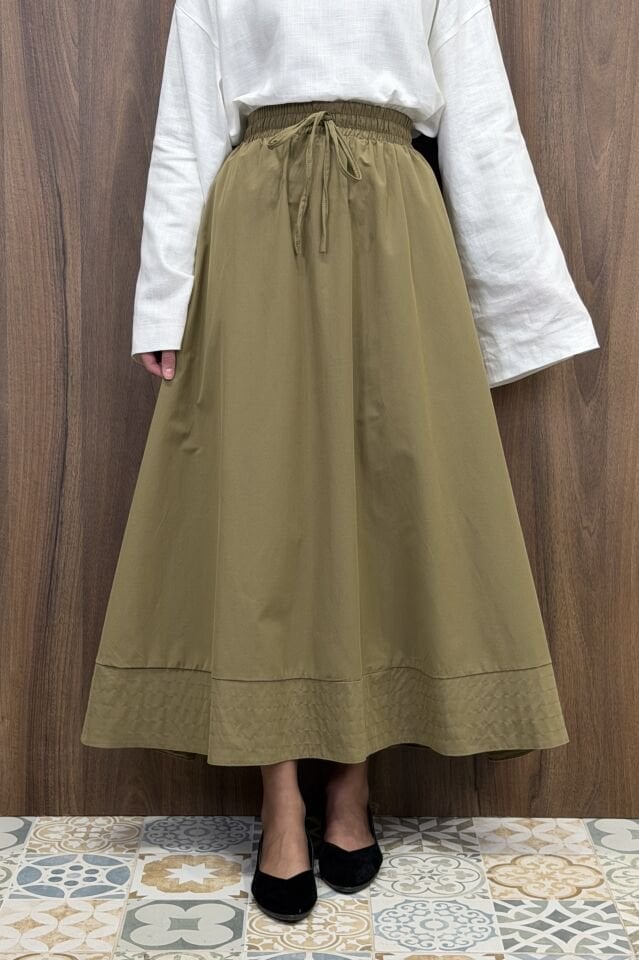 Ihlamur Yeşili Beli Lastikli Zeran Etek