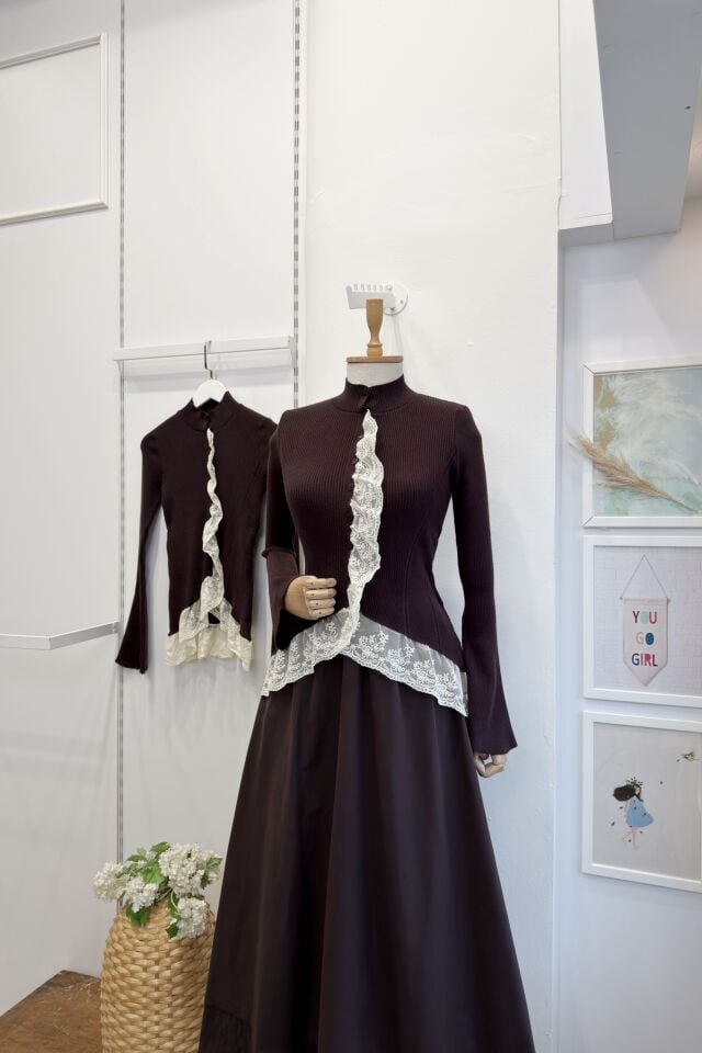 Kahverengi Dantel Güpürlü Romantik Hırka