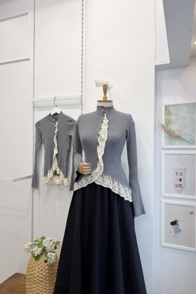 Gri Dantel Güpürlü Romantik Hırka