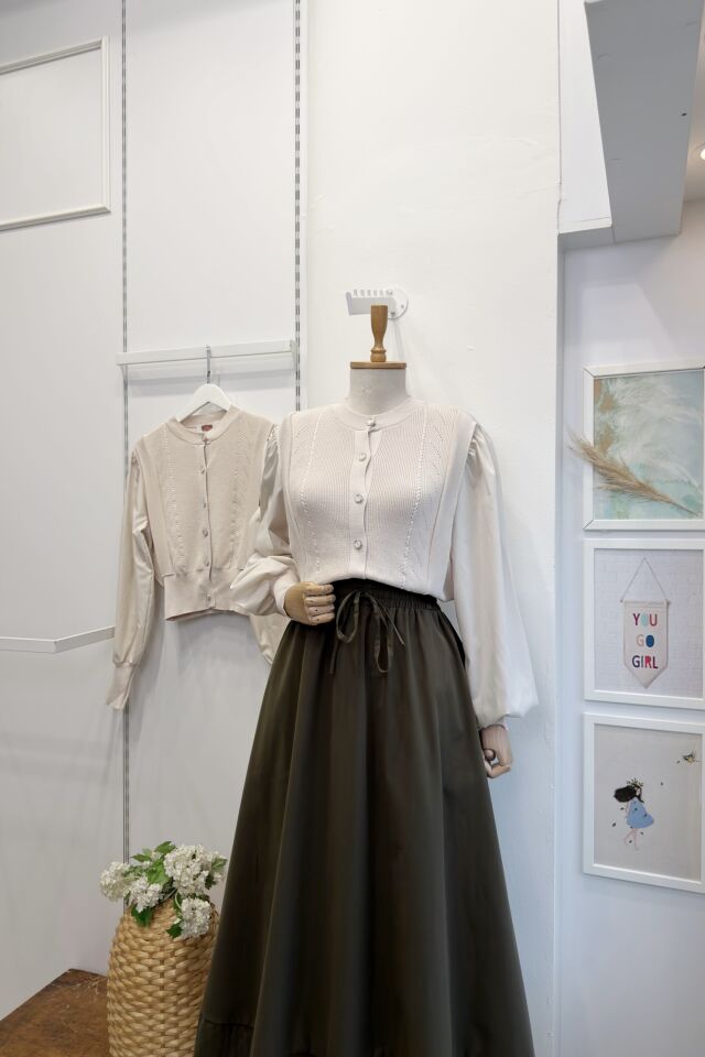 Gömlek Kol Detaylı Krem Triko Hırka