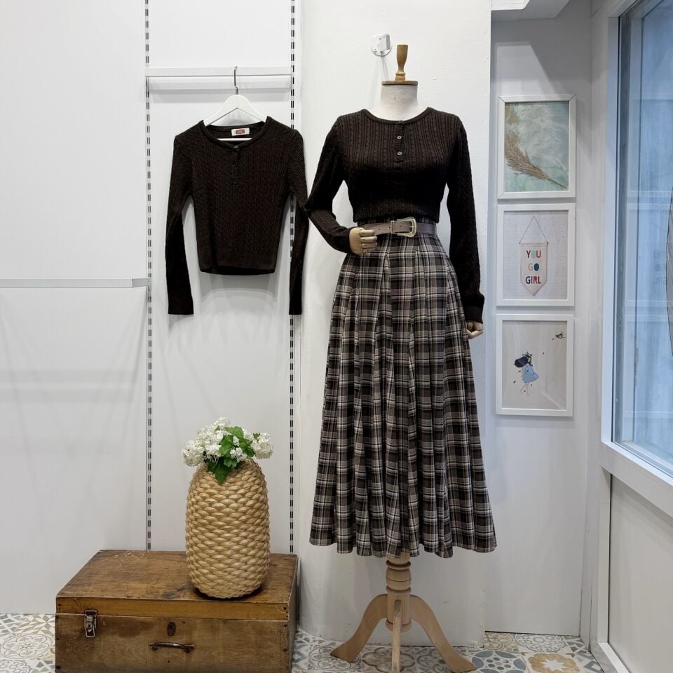 Acı Kahve Kemer Detaylı Ekoseli Venüs Etek