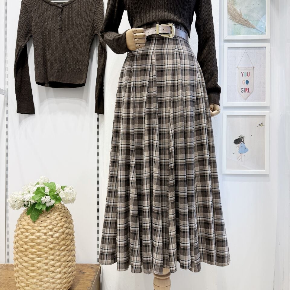 Acı Kahve Kemer Detaylı Ekoseli Venüs Etek