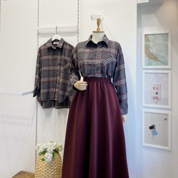 Bordo Ekoseli Yün Gömlek