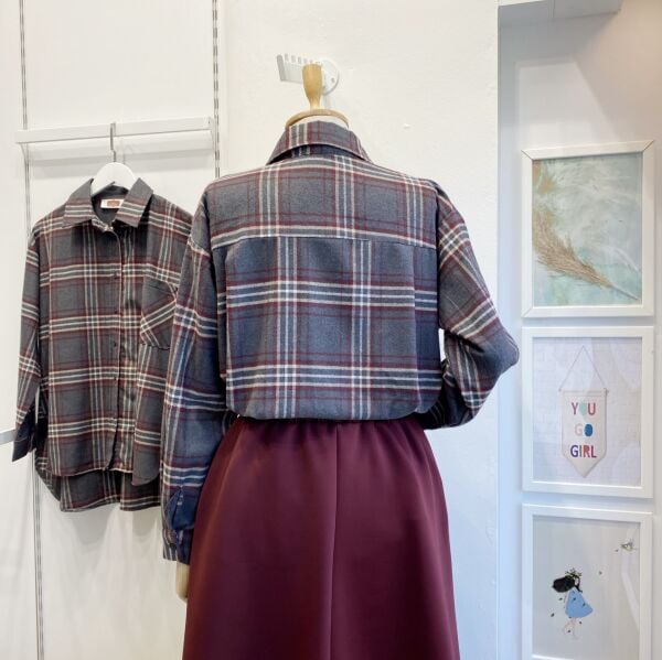 Bordo Ekoseli Yün Gömlek