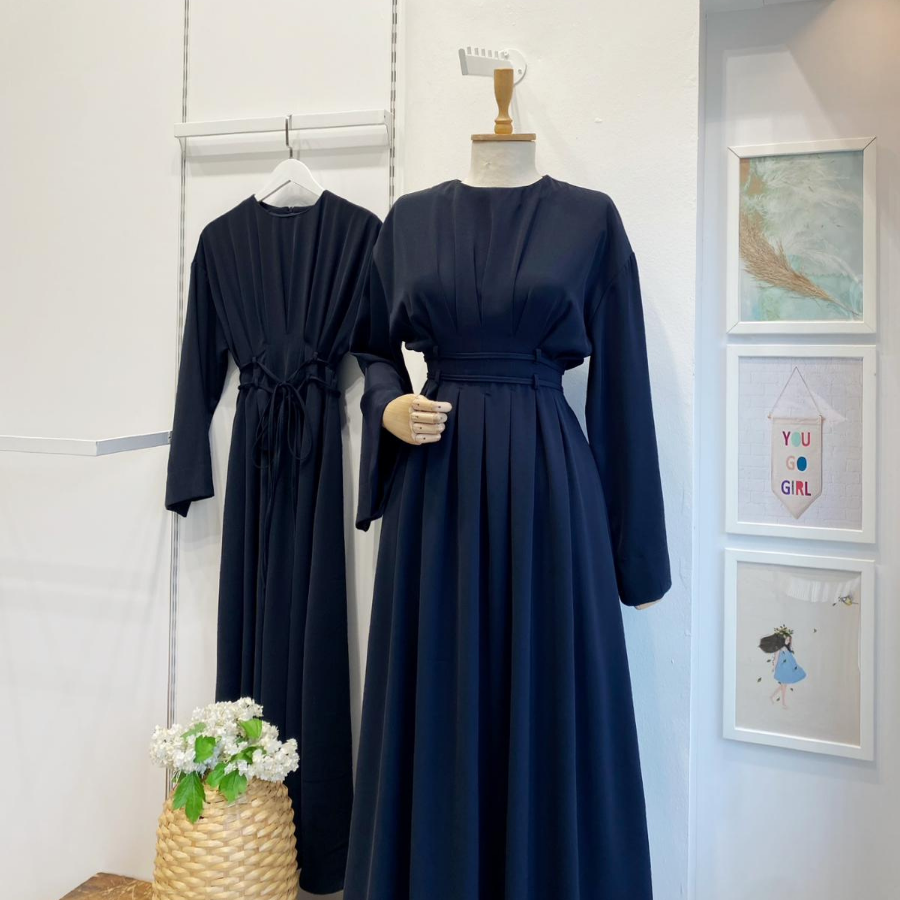 Bel Detaylı Lacivert Alize Elbise