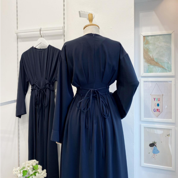 Bel Detaylı Lacivert Alize Elbise
