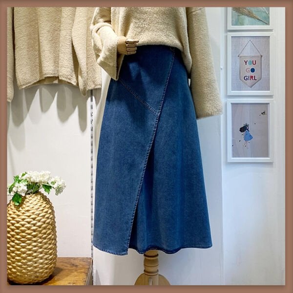 Düğmeli mavi anvelop kot etek