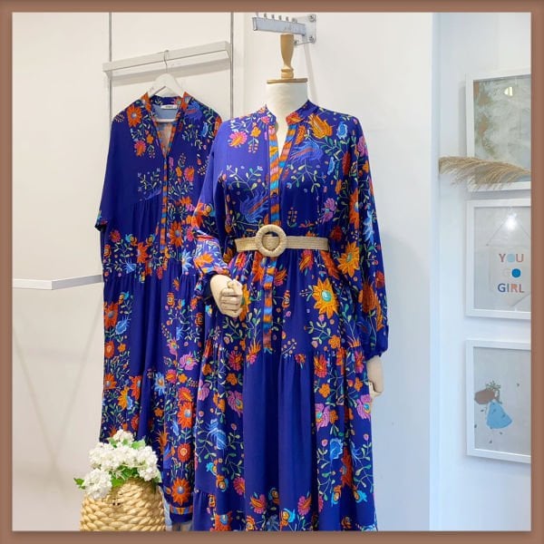 LACİVERT BOUQUET VİSKON ELBİSE