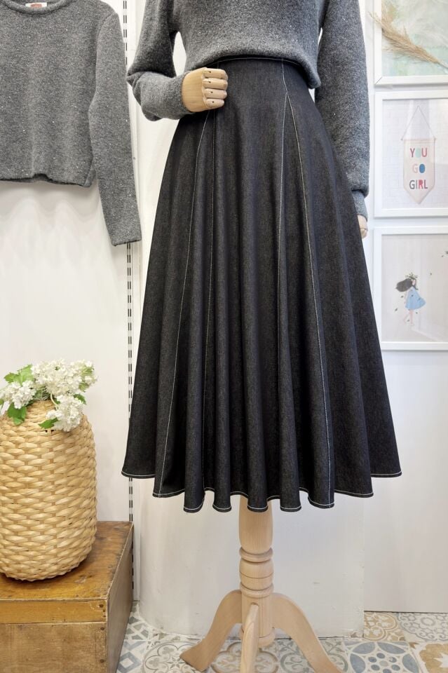 Siyah Likralı Kot Kumaş Langley Etek