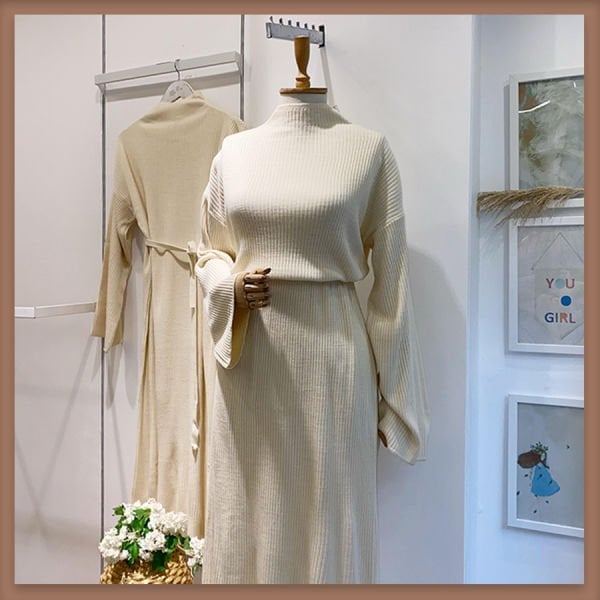 Ecru basic knit dress