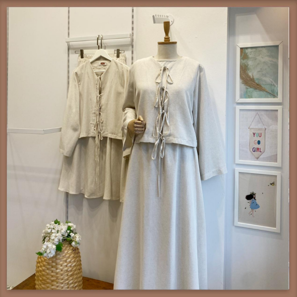 Lilian Bağcıklı Krem Keten Takım