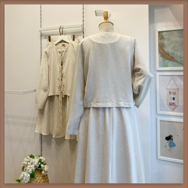 Lilian Bağcıklı Krem Keten Takım