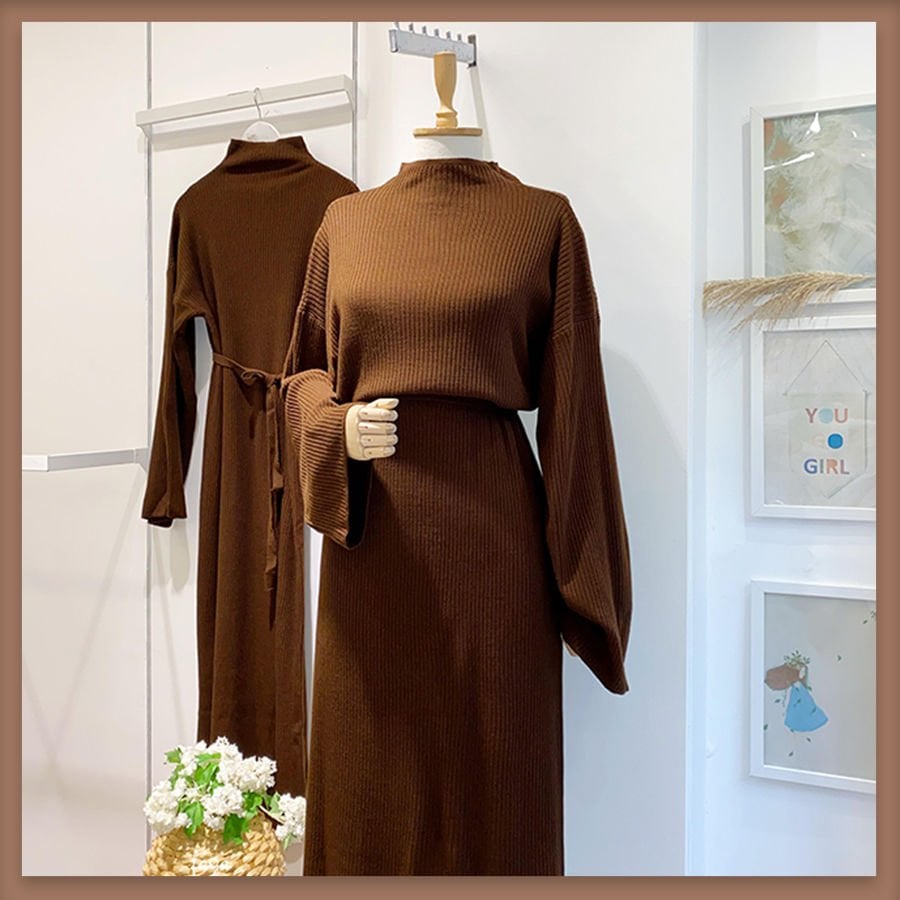 Brown basic knit dress