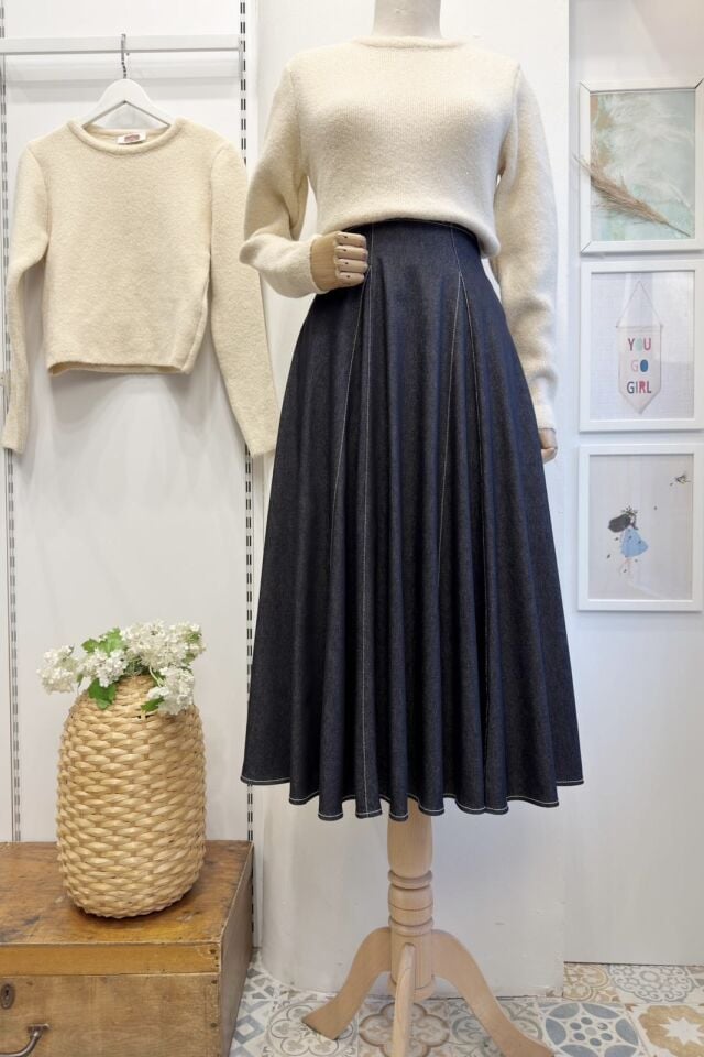 Lacivert Likralı Kot Kumaş Langley Etek