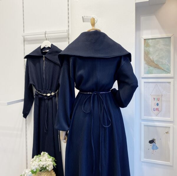 Lacivert Fermuarlı Opulent Elbise