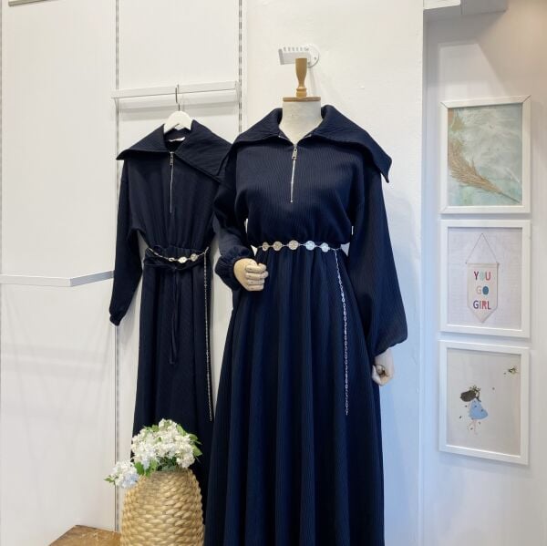 Lacivert Fermuarlı Opulent Elbise