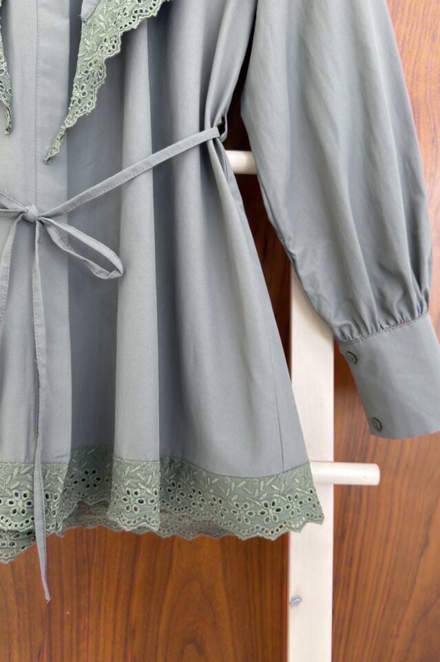 Çağla Yeşili Fisto Şal Yakalı Poplin Tunik