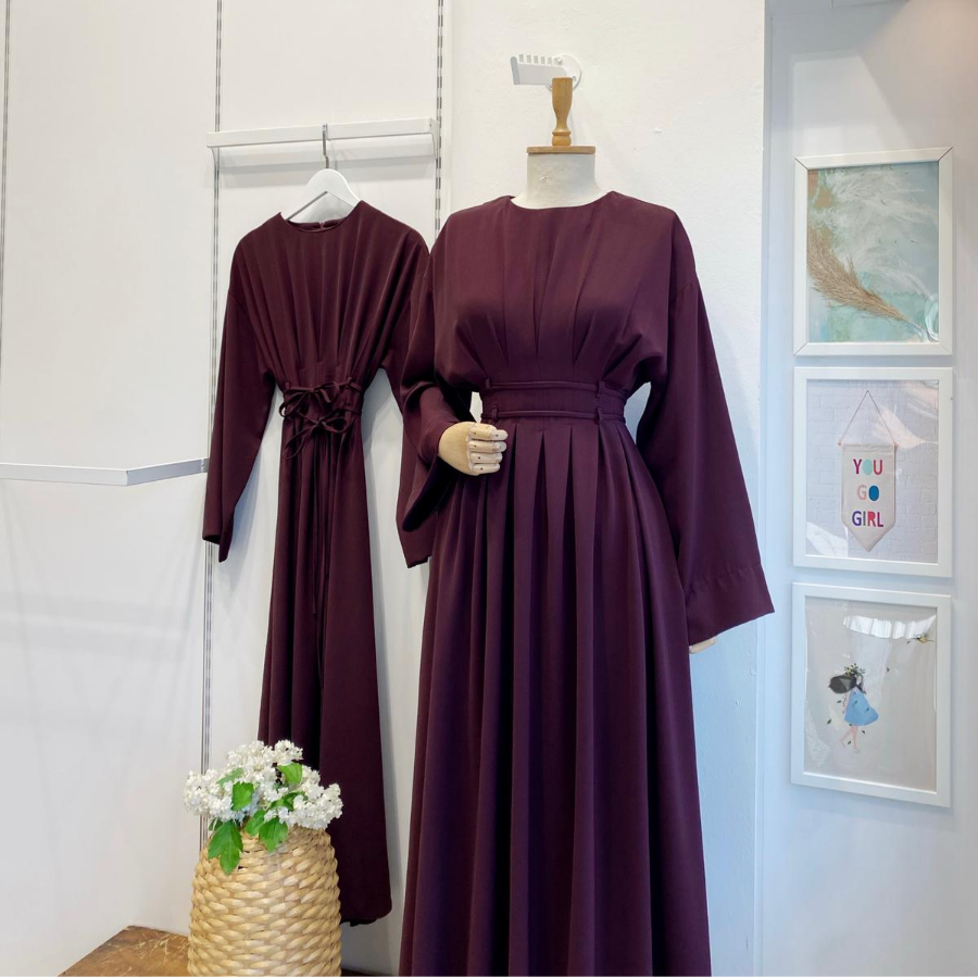 Bel Detaylı Bordo Alize Elbise