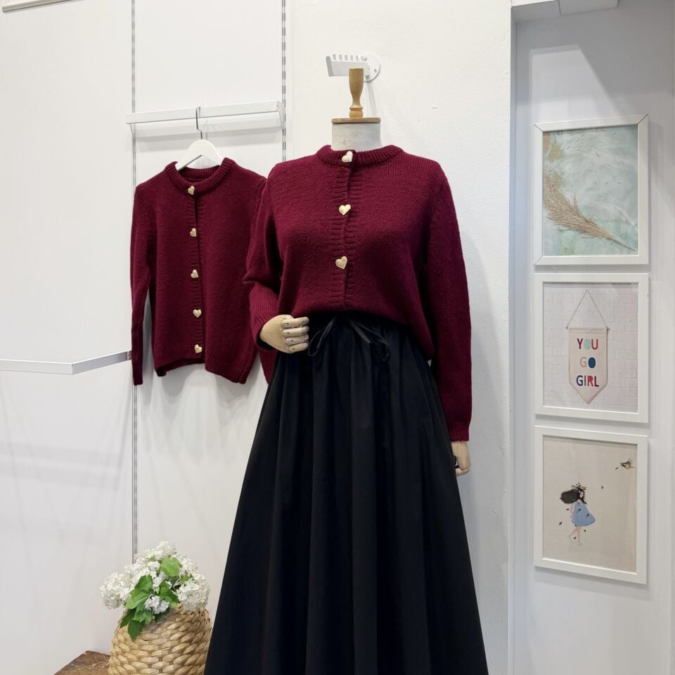 Bordo Kalp Düğmeli Hırka