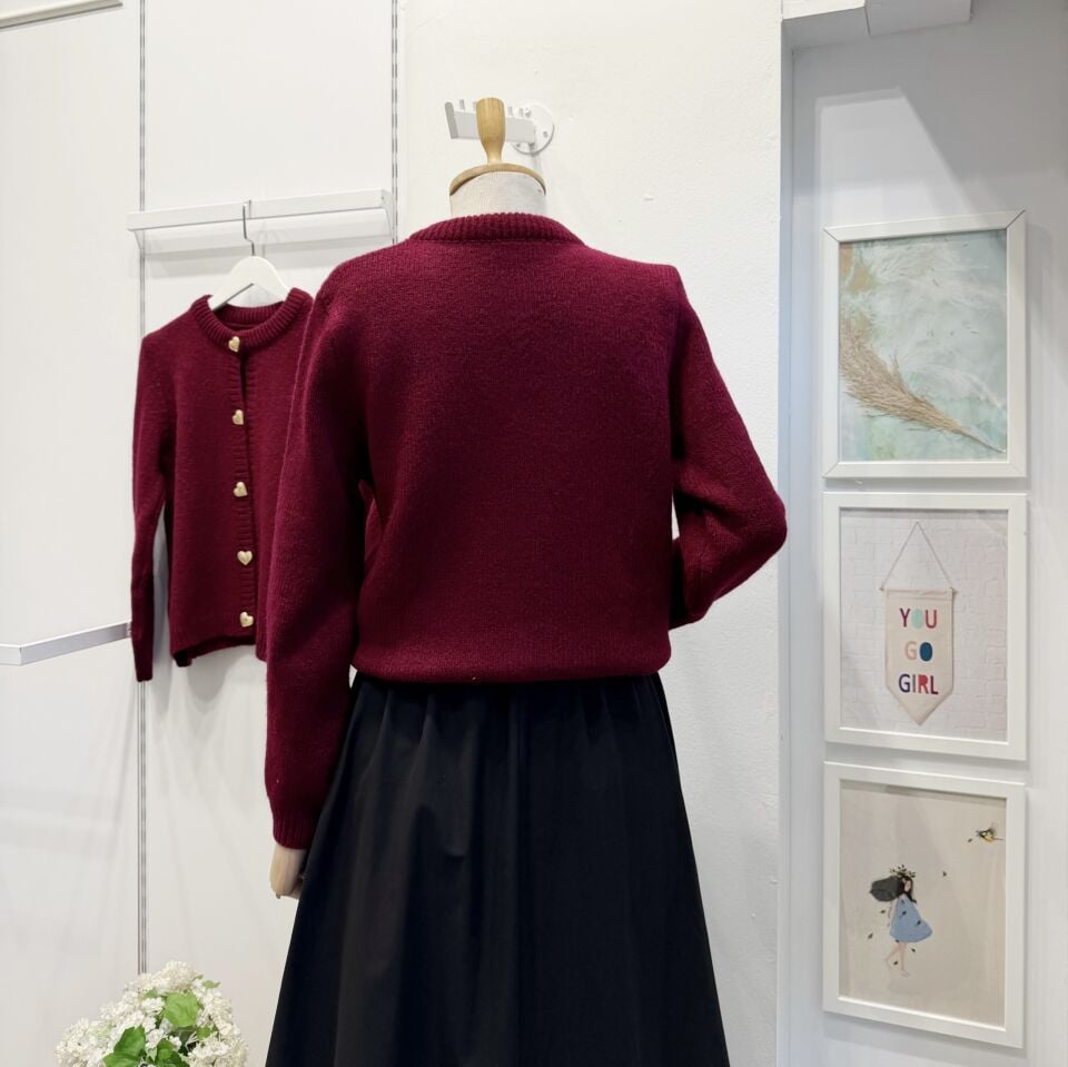 Bordo Kalp Düğmeli Hırka