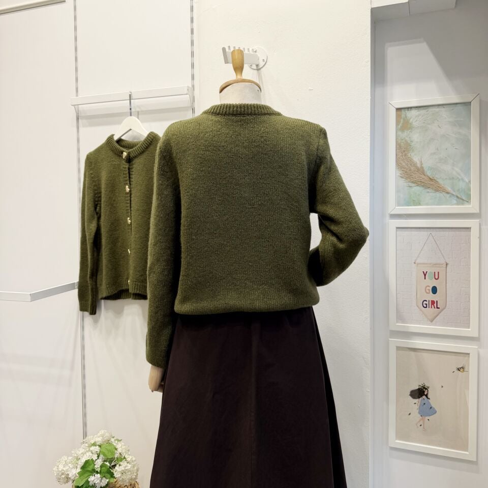 Yeşil Kalp Düğmeli Hırka