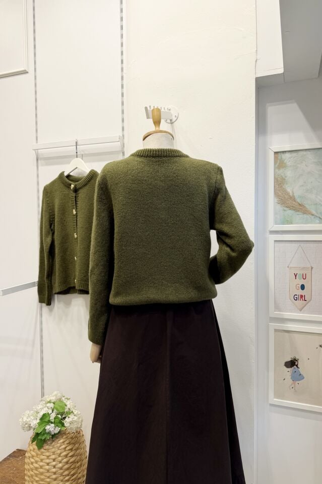 Yeşil Kalp Düğmeli Hırka