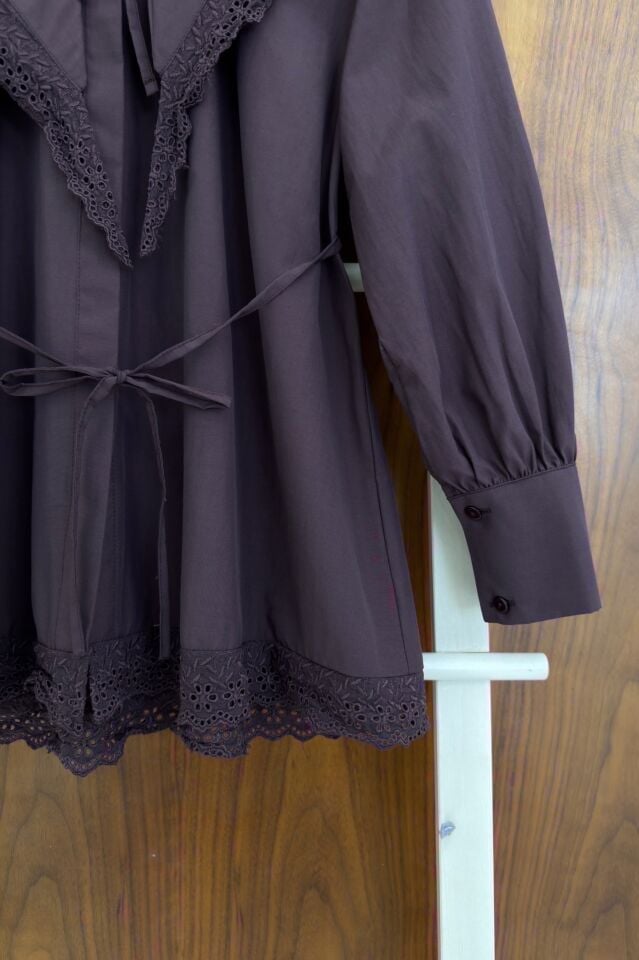 Mürdüm Fisto Şal Yakalı Poplin Tunik