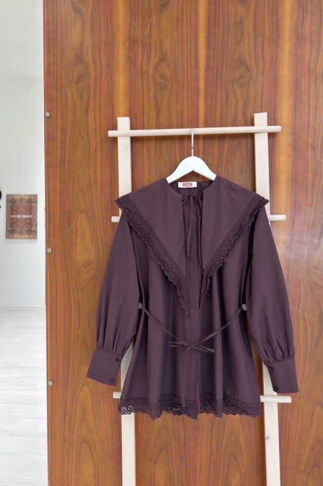 Mürdüm Fisto Şal Yakalı Poplin Tunik