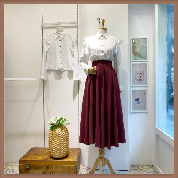 Bordo Lastikli İnce Gabardin Etek
