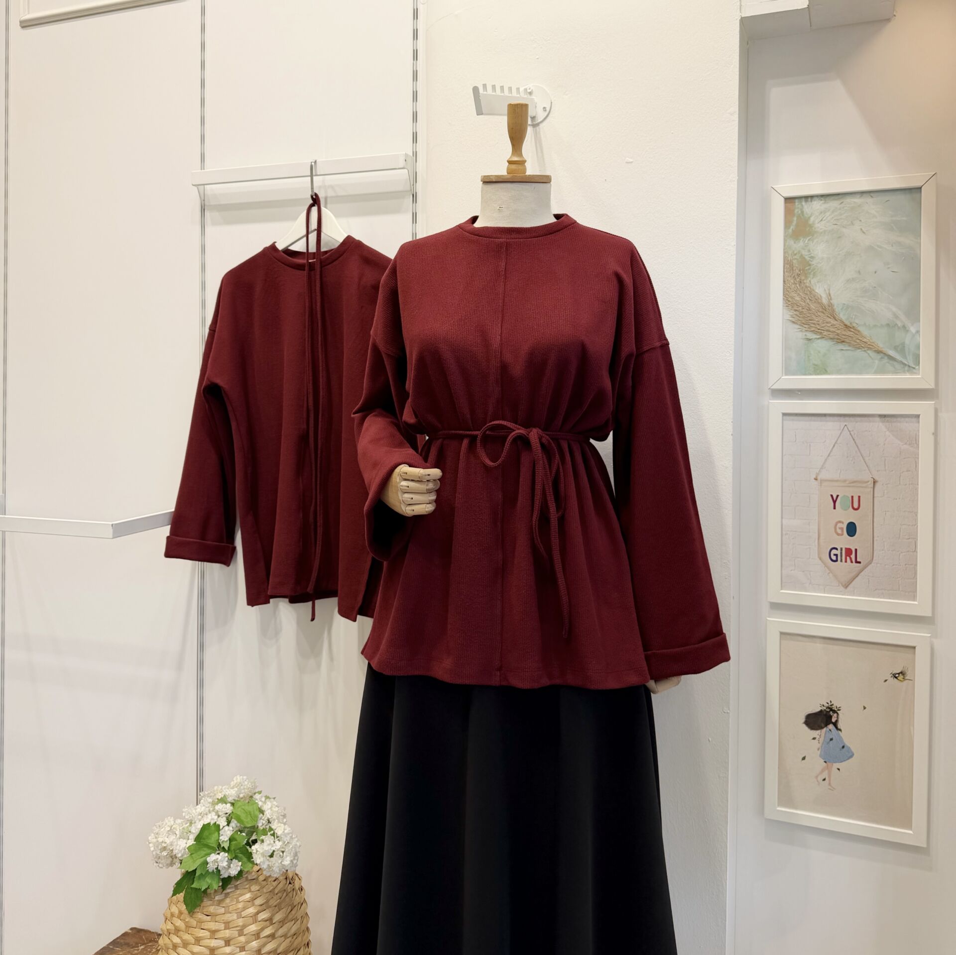 Bordo Fitilli Kadife Tunik