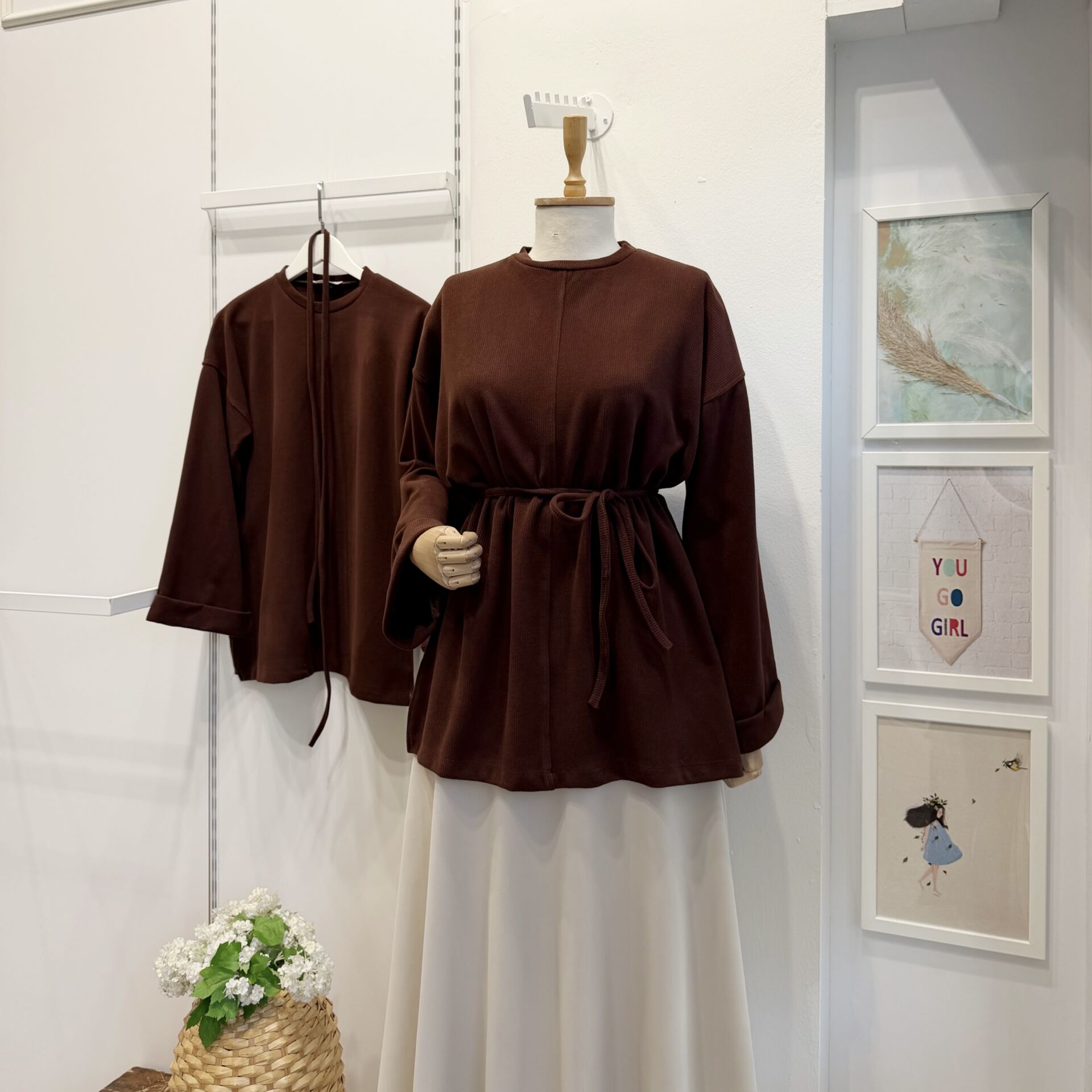 Kahverengi Fitilli Kadife Tunik