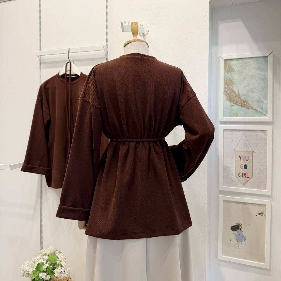 Kahverengi Fitilli Kadife Tunik