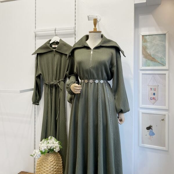 Yeşil Fermuarlı Opulent Elbise