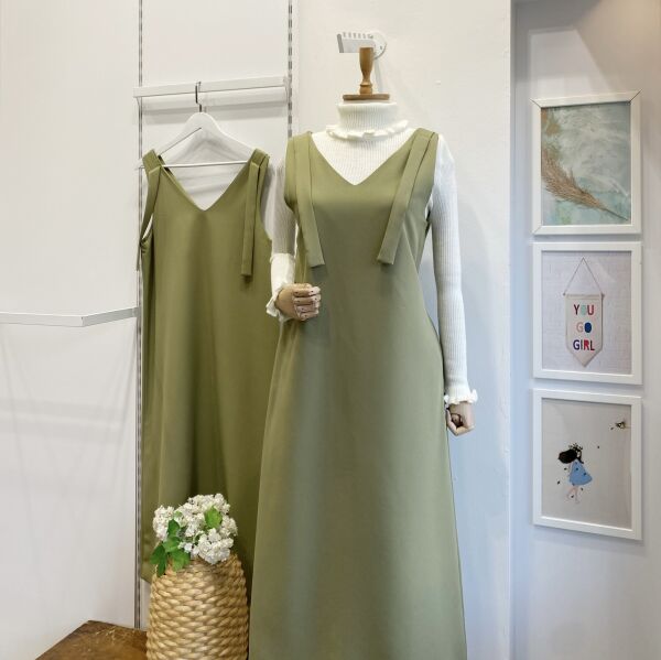 Çağla Yeşili Askı Detaylı Salaş Jile