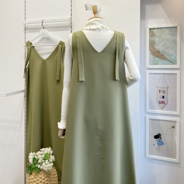 Çağla Yeşili Askı Detaylı Salaş Jile