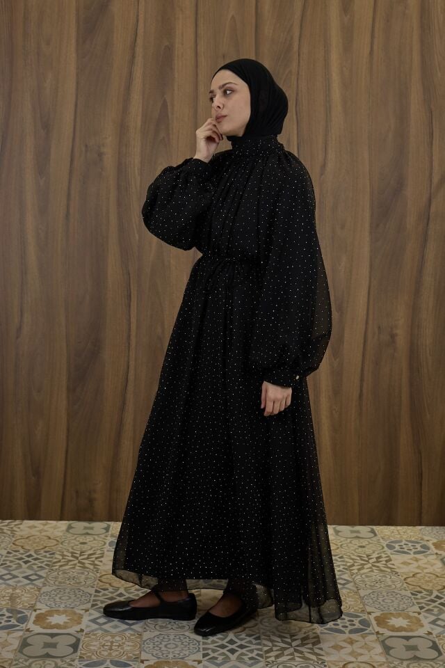 Siyah Şifon Eftelya Abiye